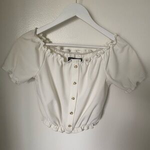 Cream Puff Sleeve Smocked Crop Blouse